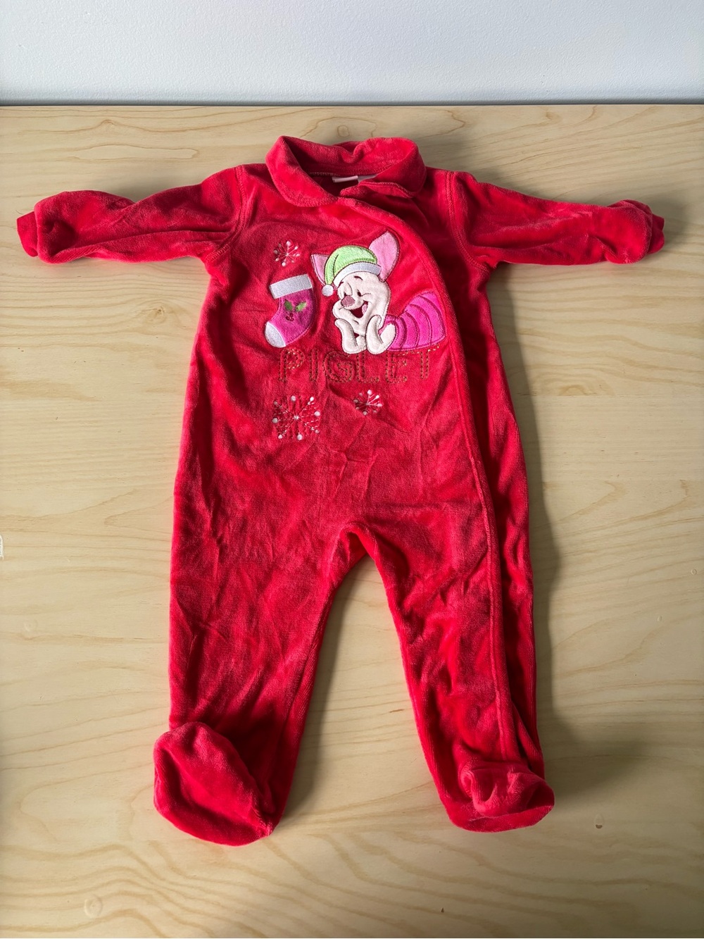 Disney Red Piglet Crushed Velvet-Like Footed One-Piece - Size 12M